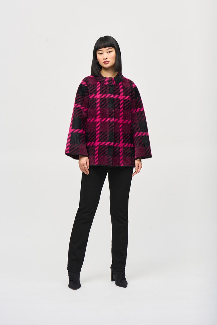 Feather Yarn Jacquard Plaid Jacket-Pink Punch/Black – Benjamin's