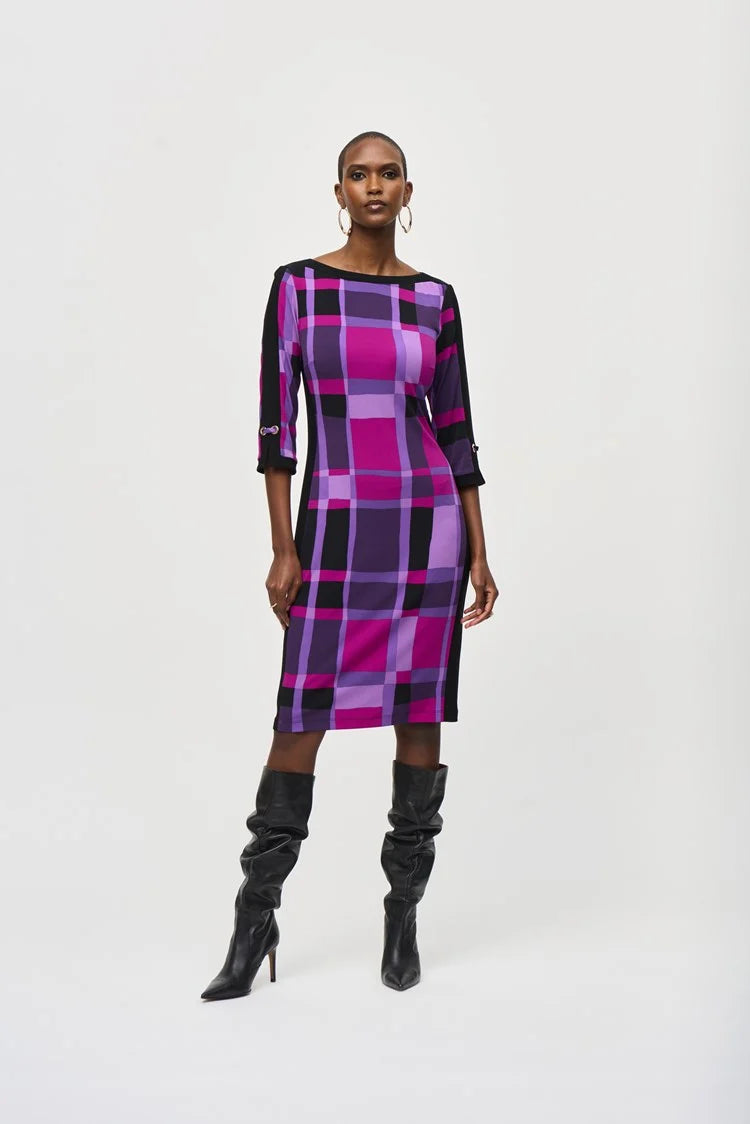 Plaid Print Sheath Dress-Purple/Black Benjamin's & Libba's Plaid Print Sheath Dress-Purple/Black Benjamin's & Libba's