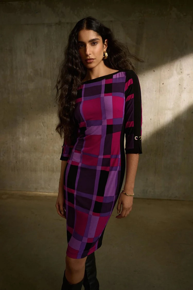 purple and black plaid dress Logiee Purple Black Plaid Print Womens Summer Dress,Casual Short Sleeve Sundresses,Beach A-line Shift Dress with Pockets