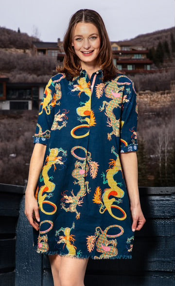 Navy Dragons Chatham Dress with Fringe