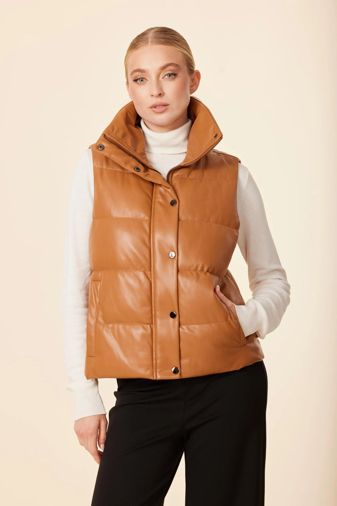 トップス 00s share spirit leather puffer vest SAM new york Womens classic cropped FREEDOM puffer VEST in