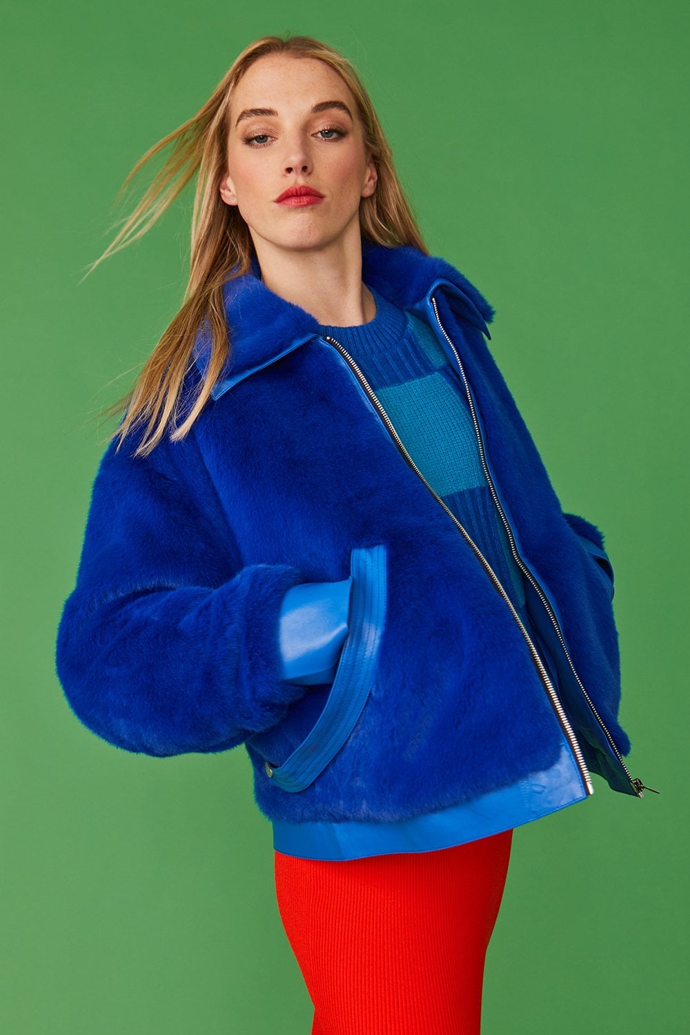 Faux Fur Bomber Jacket - Blue – Benjamin's & Libba's